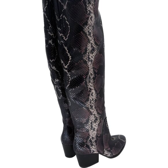 Vince Camuto Snake Print Knee High Leather Boots Size 5 Block Heel - Picture 3 of 6